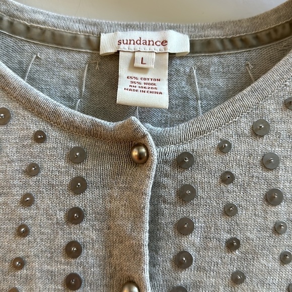 Sundance Grey Wool Cotton Blend Cardigan SzL - Picture 2 of 10